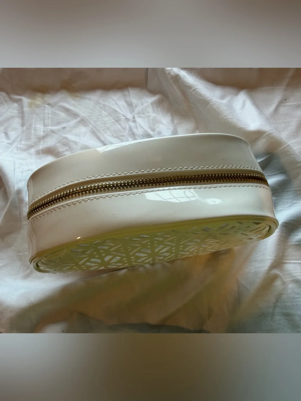 Tory Burch White Laser-Cut Cosmetic Case